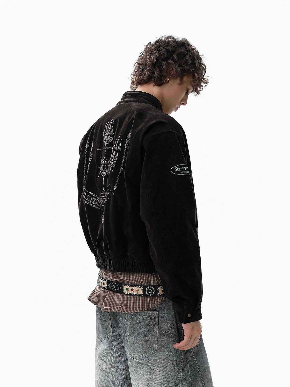 Vintage Suede Embroidered Metal Clip Down Jacket - 2626 - Image 3