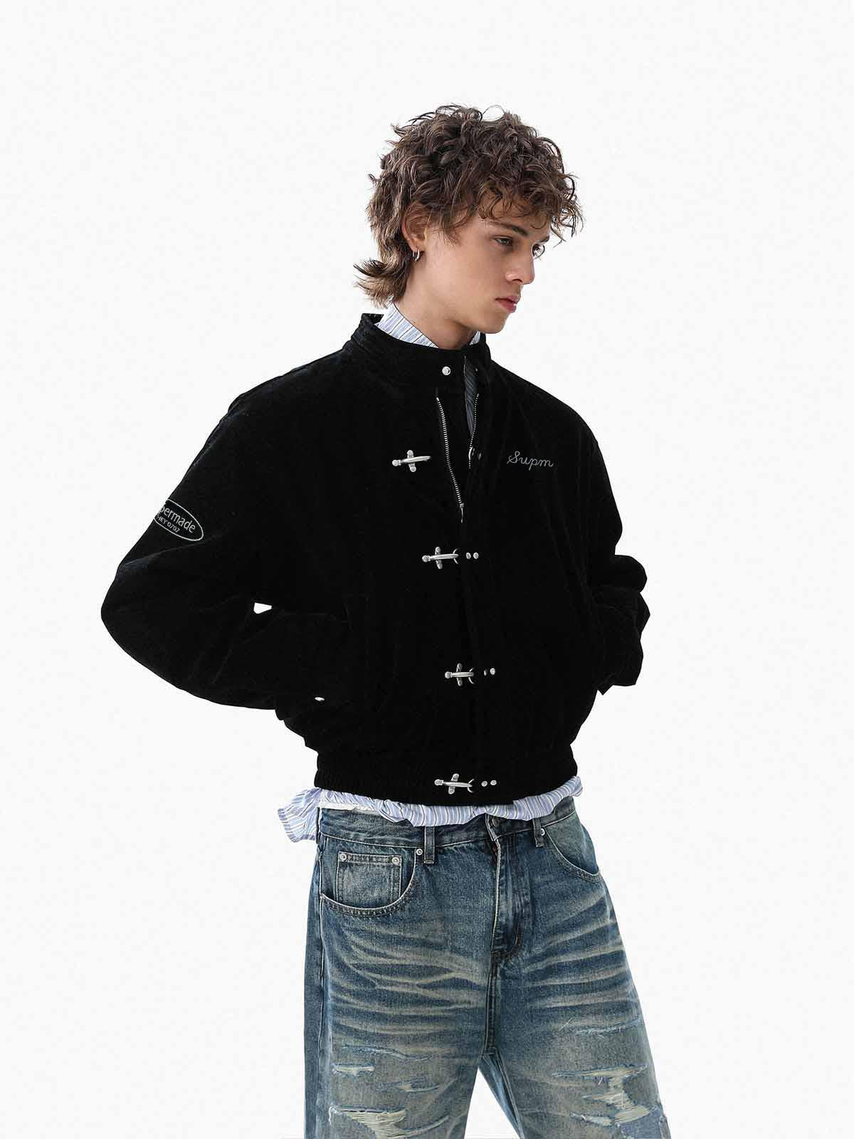 Vintage Suede Embroidered Metal Clip Down Jacket - 2626 - Image 5