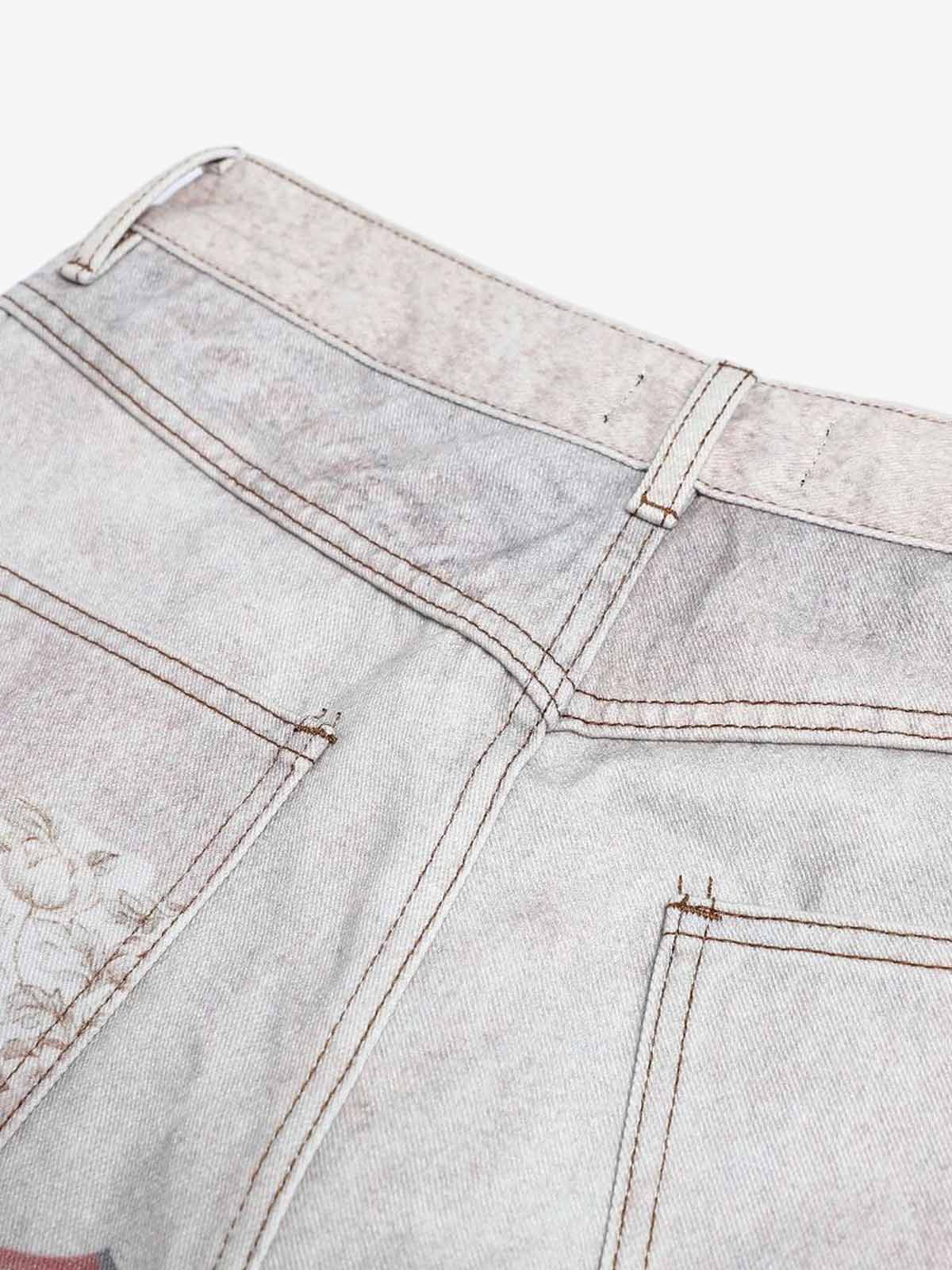 Vintage Wash Collage Print Curved Leg Denim Jeans - Image 10
