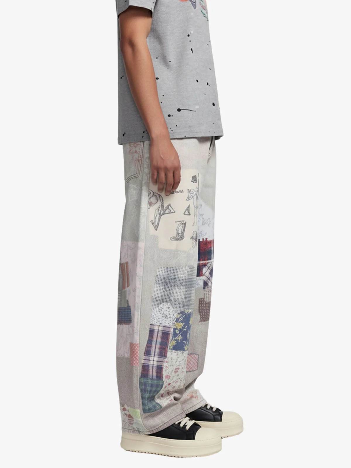 Vintage Wash Collage Print Curved Leg Denim Jeans - Image 3