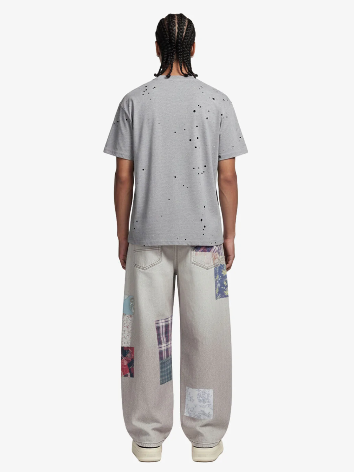 Vintage Wash Collage Print Curved Leg Denim Jeans - Image 5