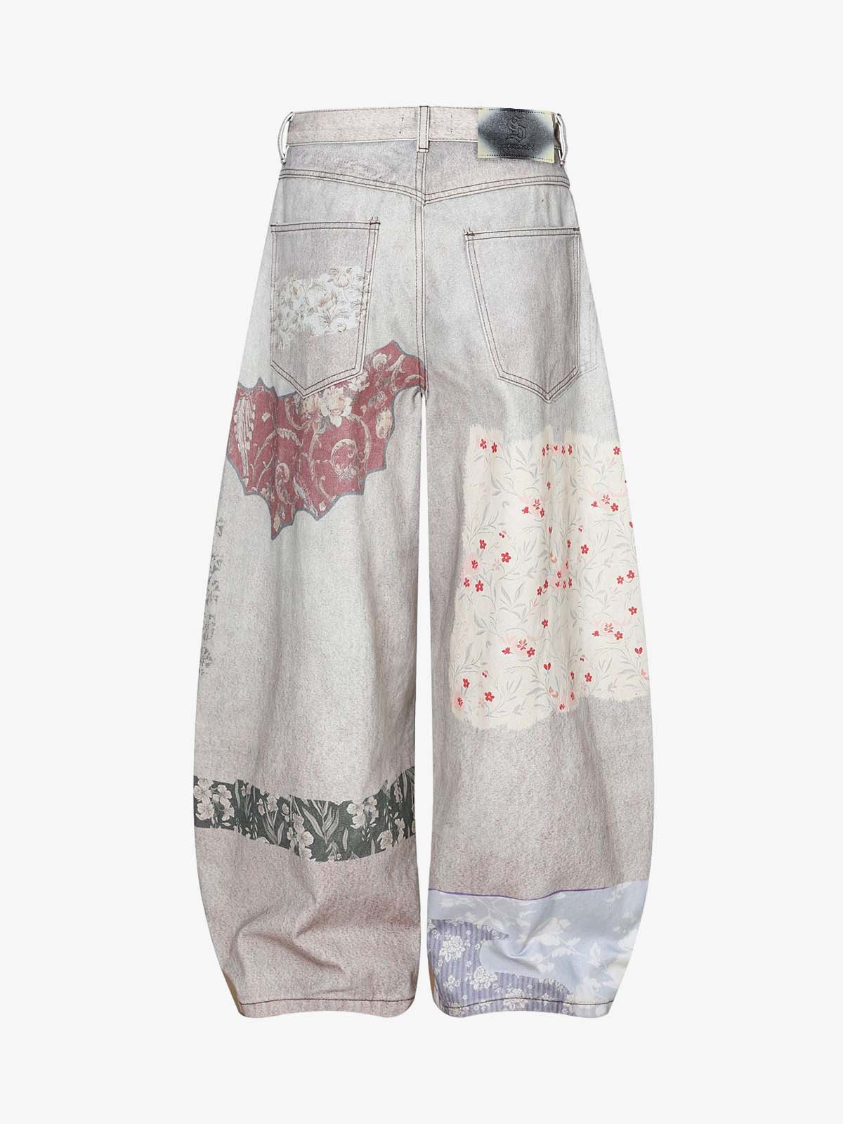 Vintage Wash Collage Print Curved Leg Denim Jeans - Image 6