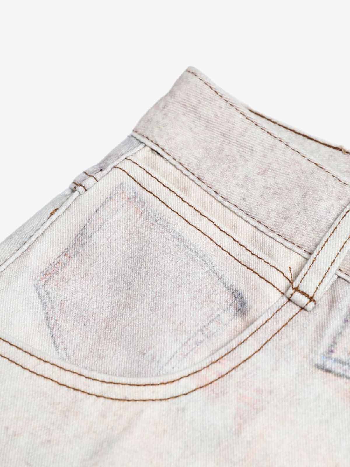 Vintage Wash Collage Print Curved Leg Denim Jeans - Image 8