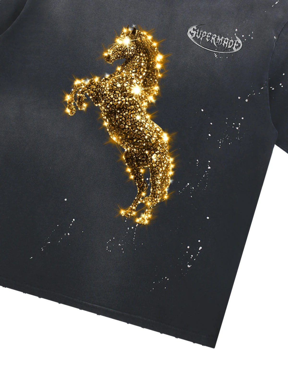 Vintage Wash Glitter Horse Pattern Splash Ink T-Shirt - Image 11