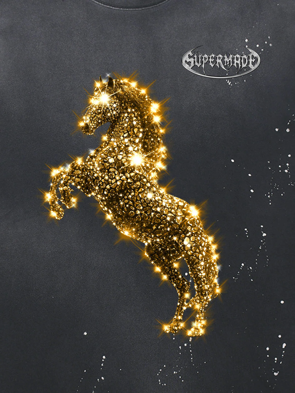 Vintage Wash Glitter Horse Pattern Splash Ink T-Shirt - Image 12