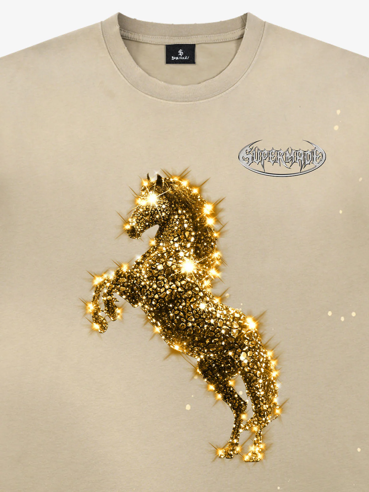 Vintage Wash Glitter Horse Pattern Splash Ink T-Shirt - Image 13