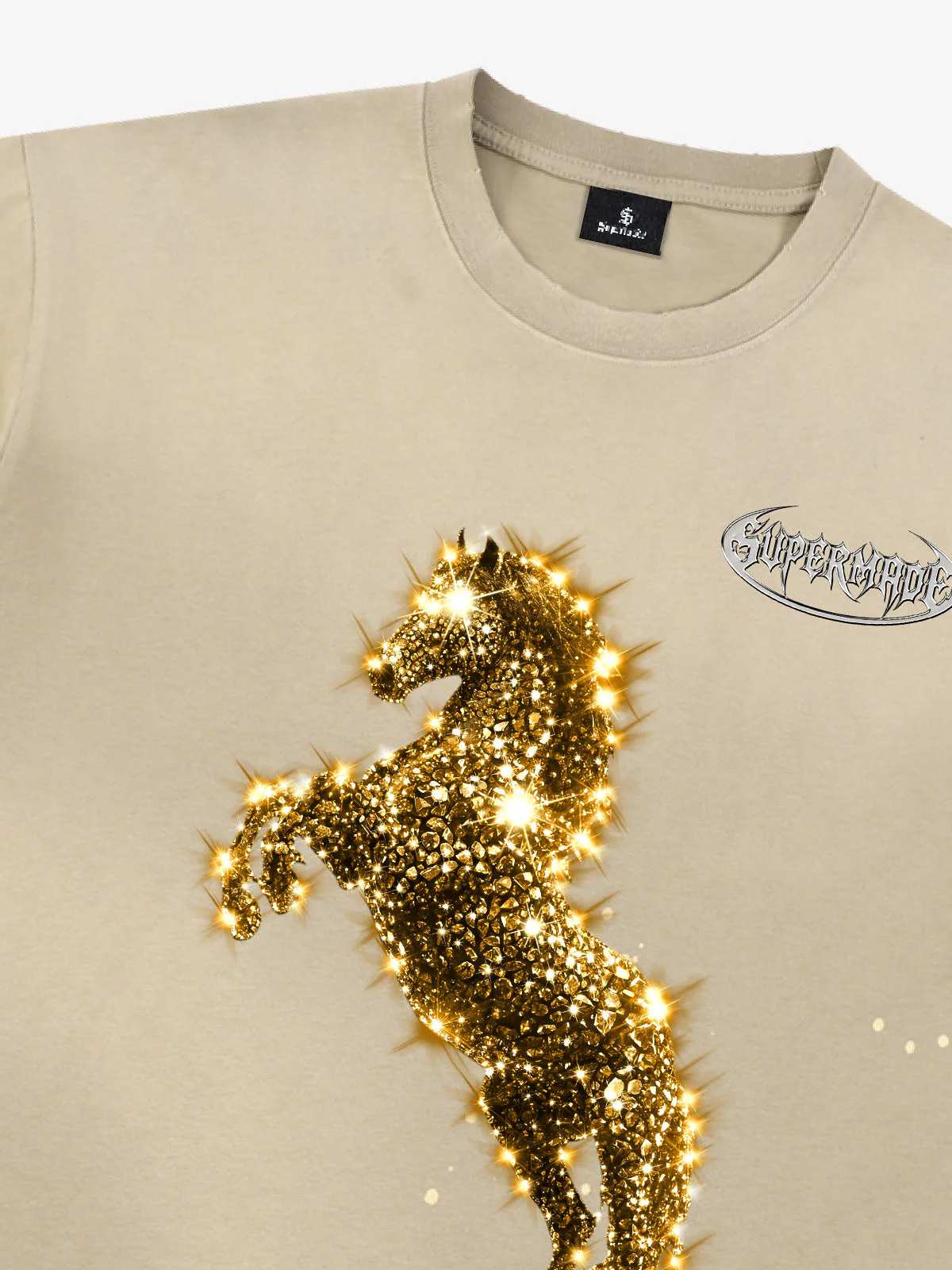 Vintage Wash Glitter Horse Pattern Splash Ink T-Shirt - Image 14