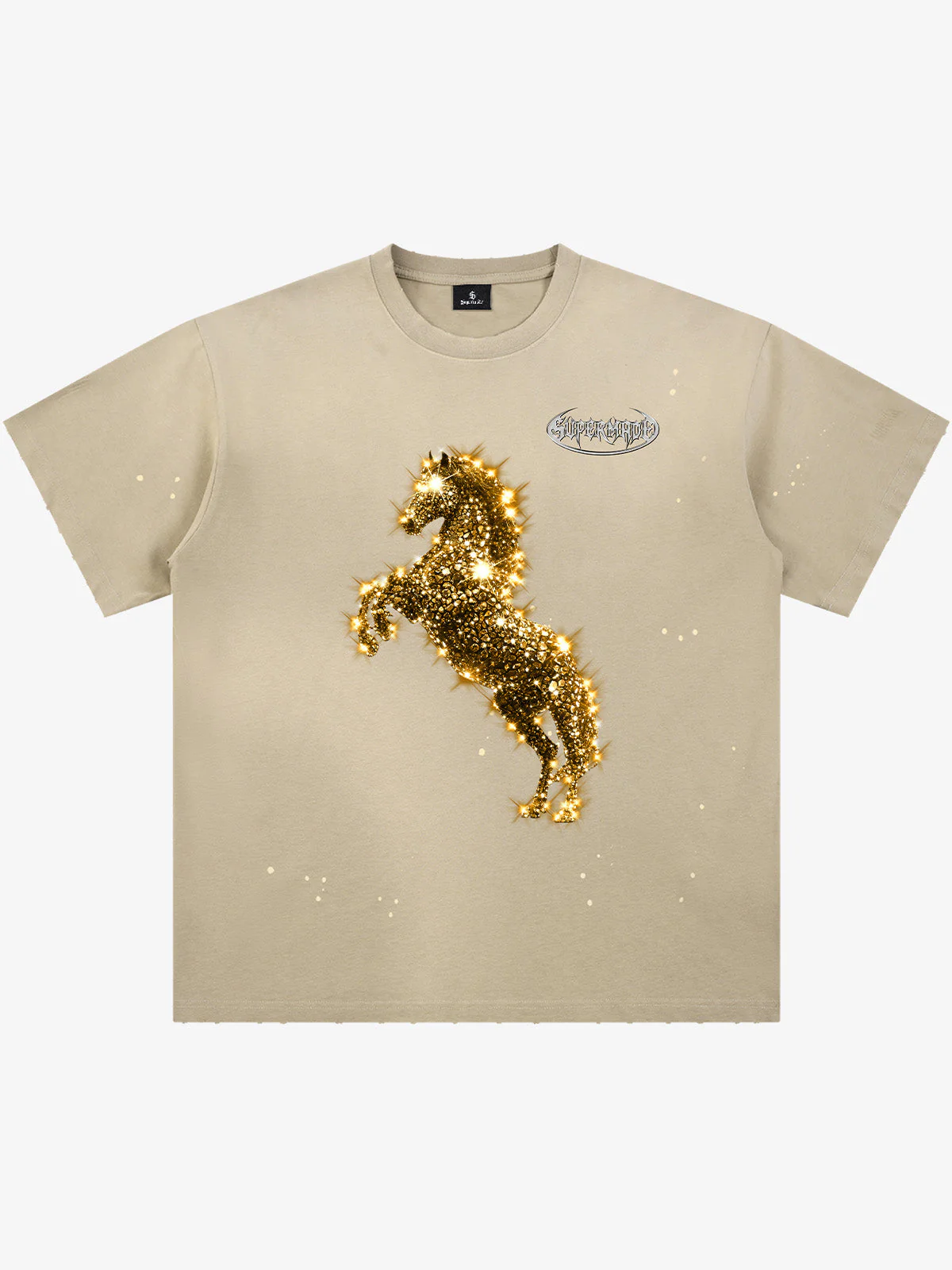 Vintage Wash Glitter Horse Pattern Splash Ink T-Shirt - Image 2