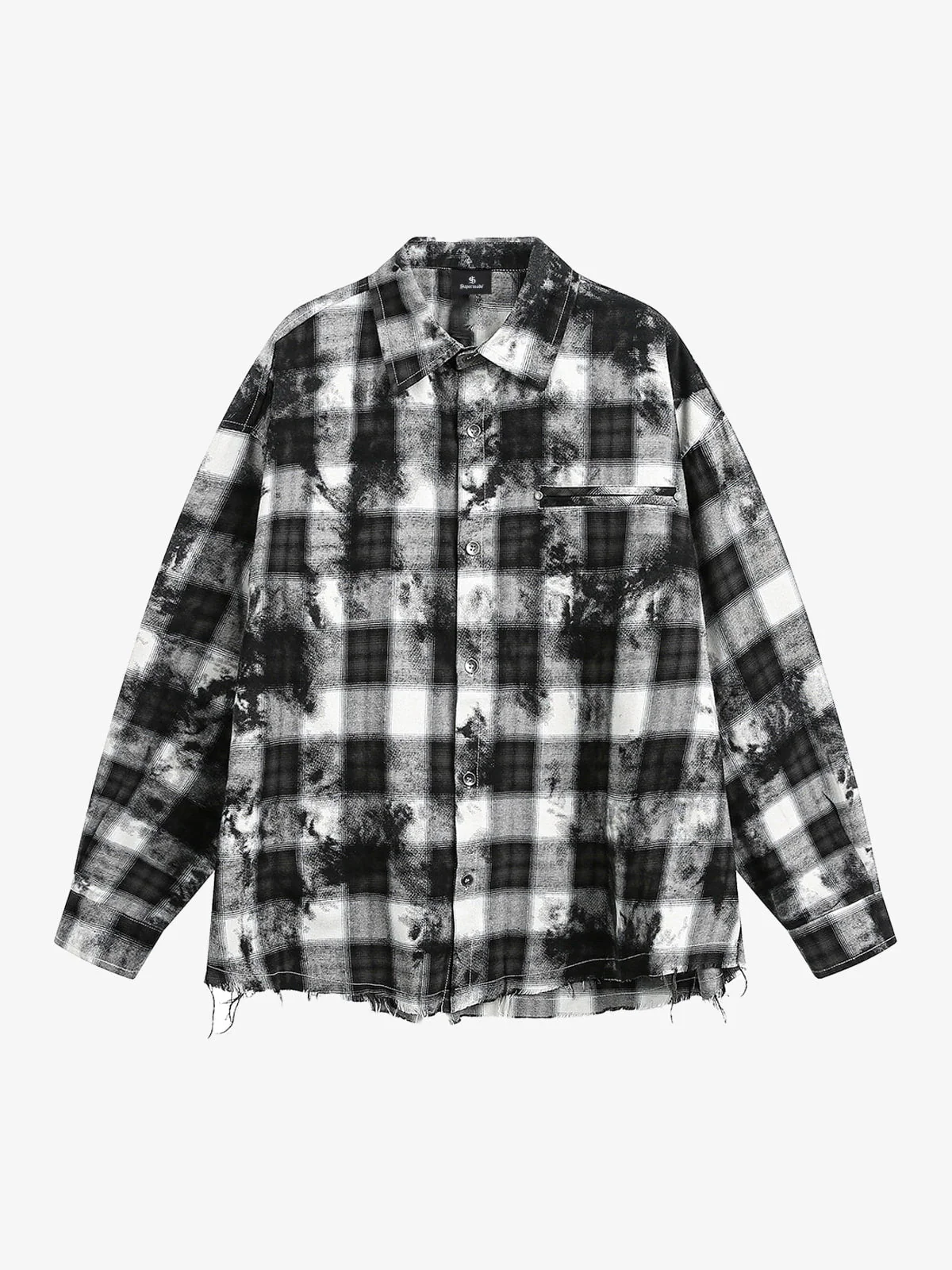 Vintage Wash Plaid Spray Dye Raw Hem Shirt - Image 3