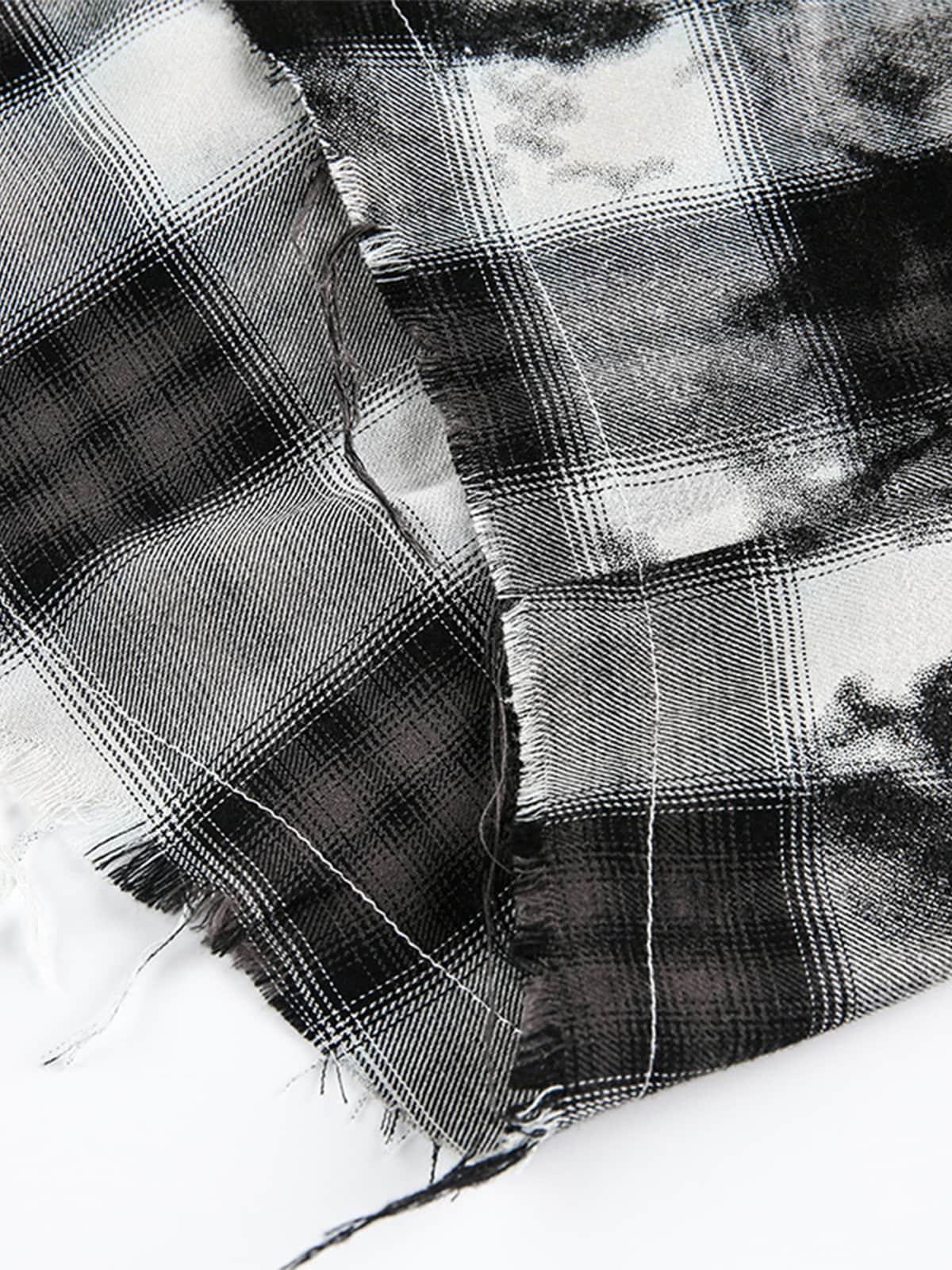 Vintage Wash Plaid Spray Dye Raw Hem Shirt - Image 9