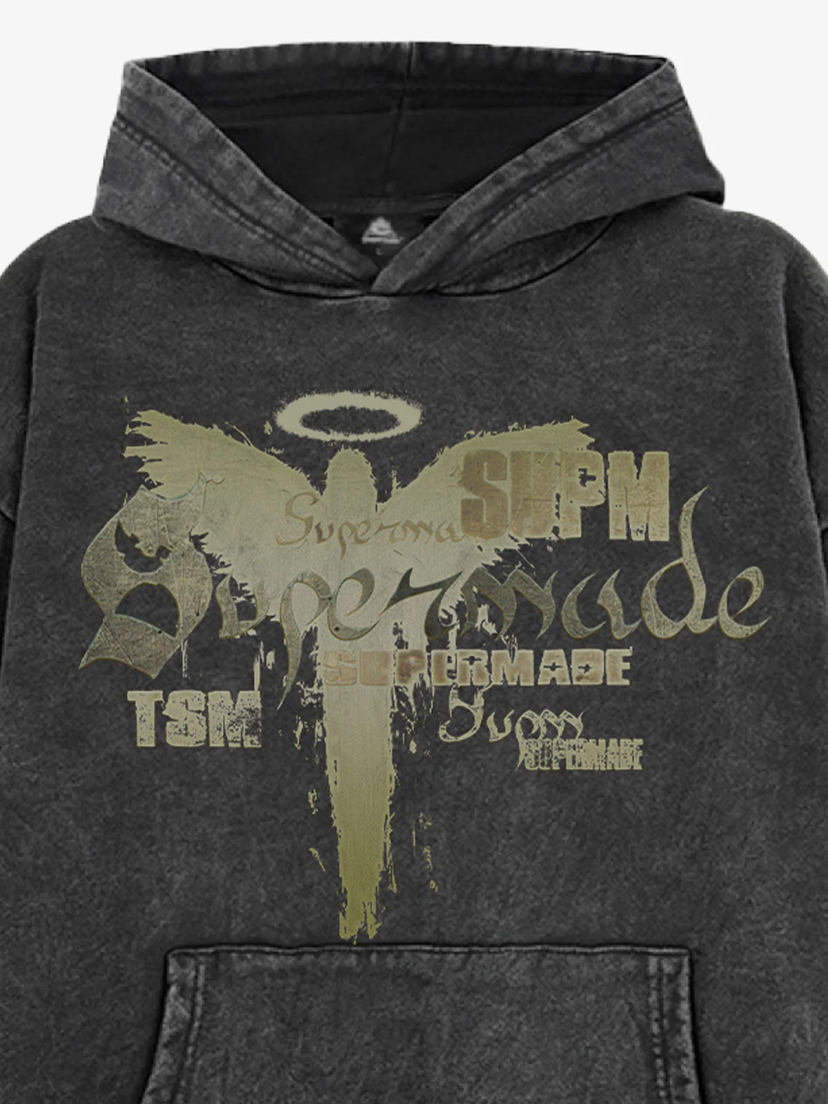 Vintage Washed Angel Halo Distressed Letter Graphic Hoodie - Image 10