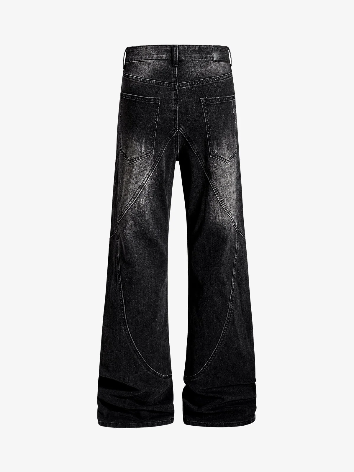 Vintage Washed Asymmetric Panel Stitch Jeans - Image 2
