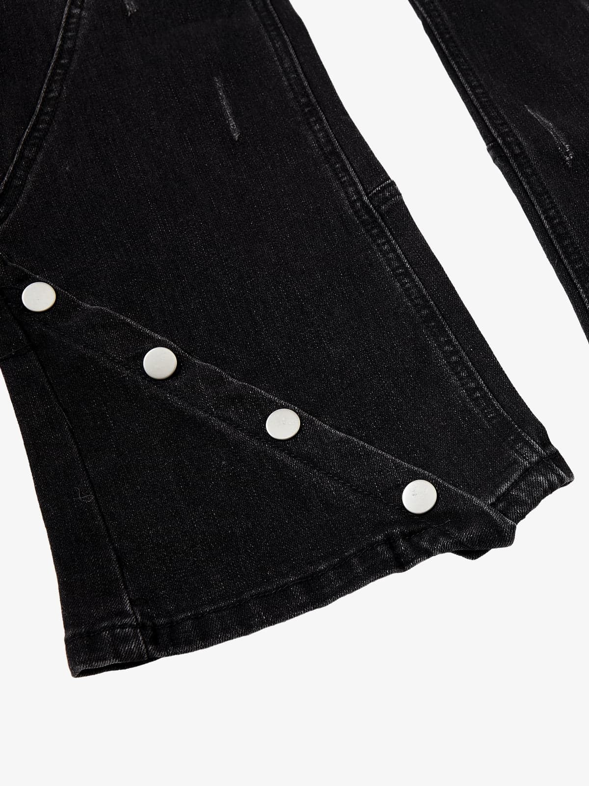 Vintage Washed Asymmetric Panel Stitch Jeans - Image 3