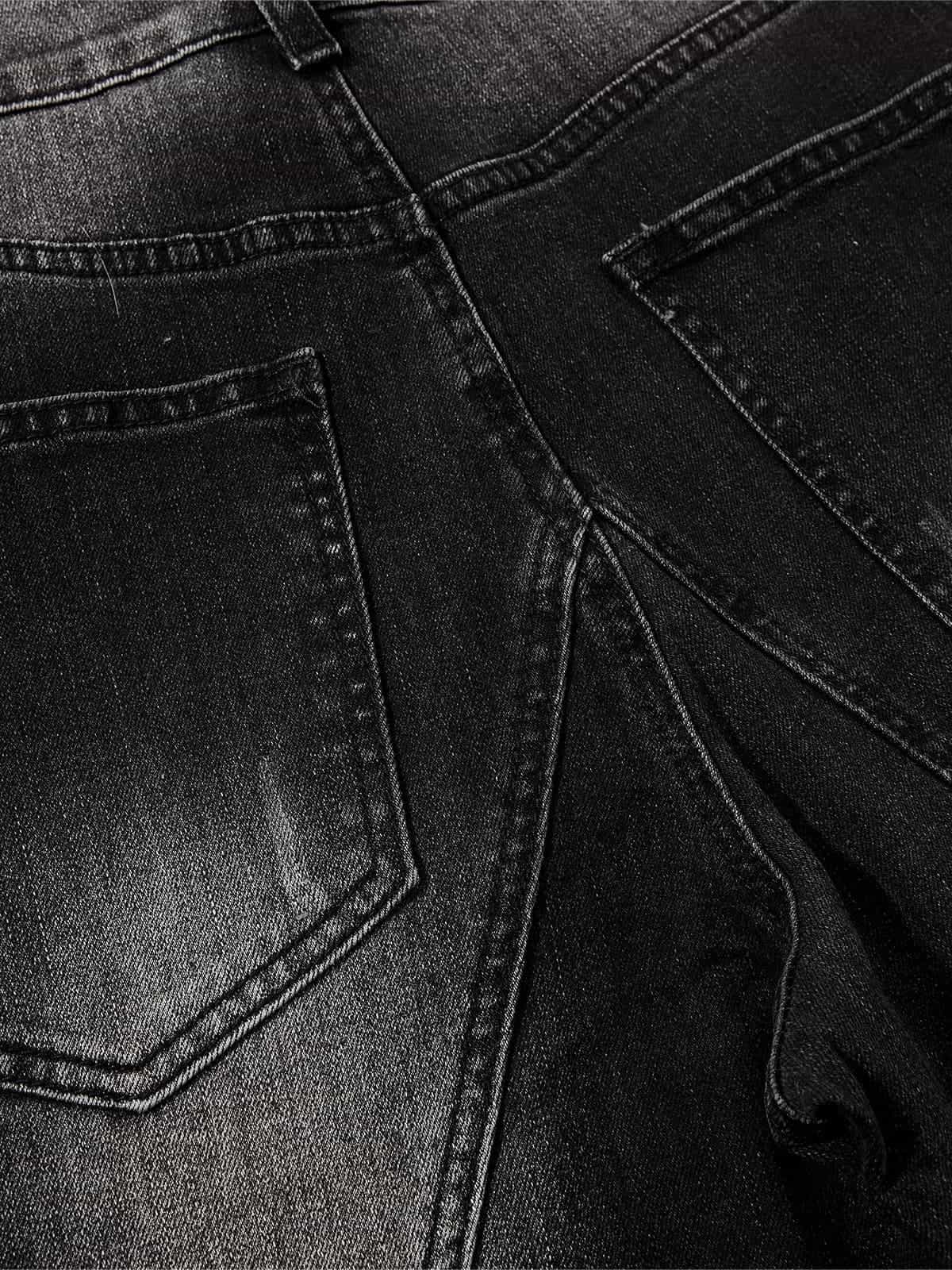 Vintage Washed Asymmetric Panel Stitch Jeans - Image 6