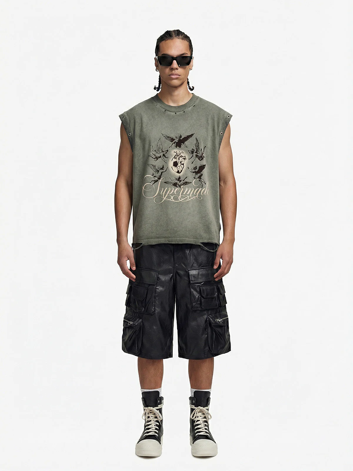 Vintage Washed Cherub Soccer Heart Graphic Sleeveless T-Shirt - Image 2