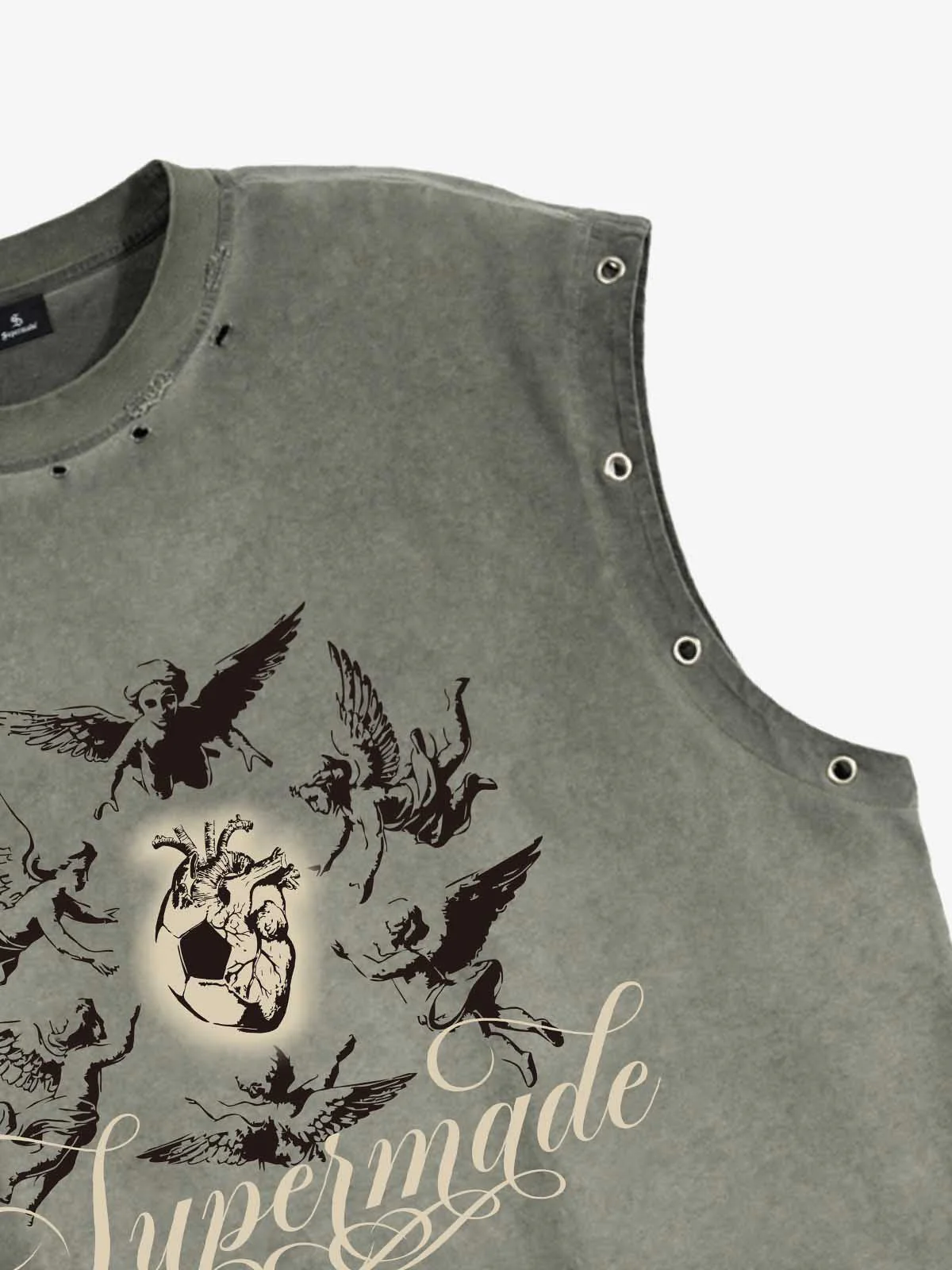 Vintage Washed Cherub Soccer Heart Graphic Sleeveless T-Shirt - Image 5