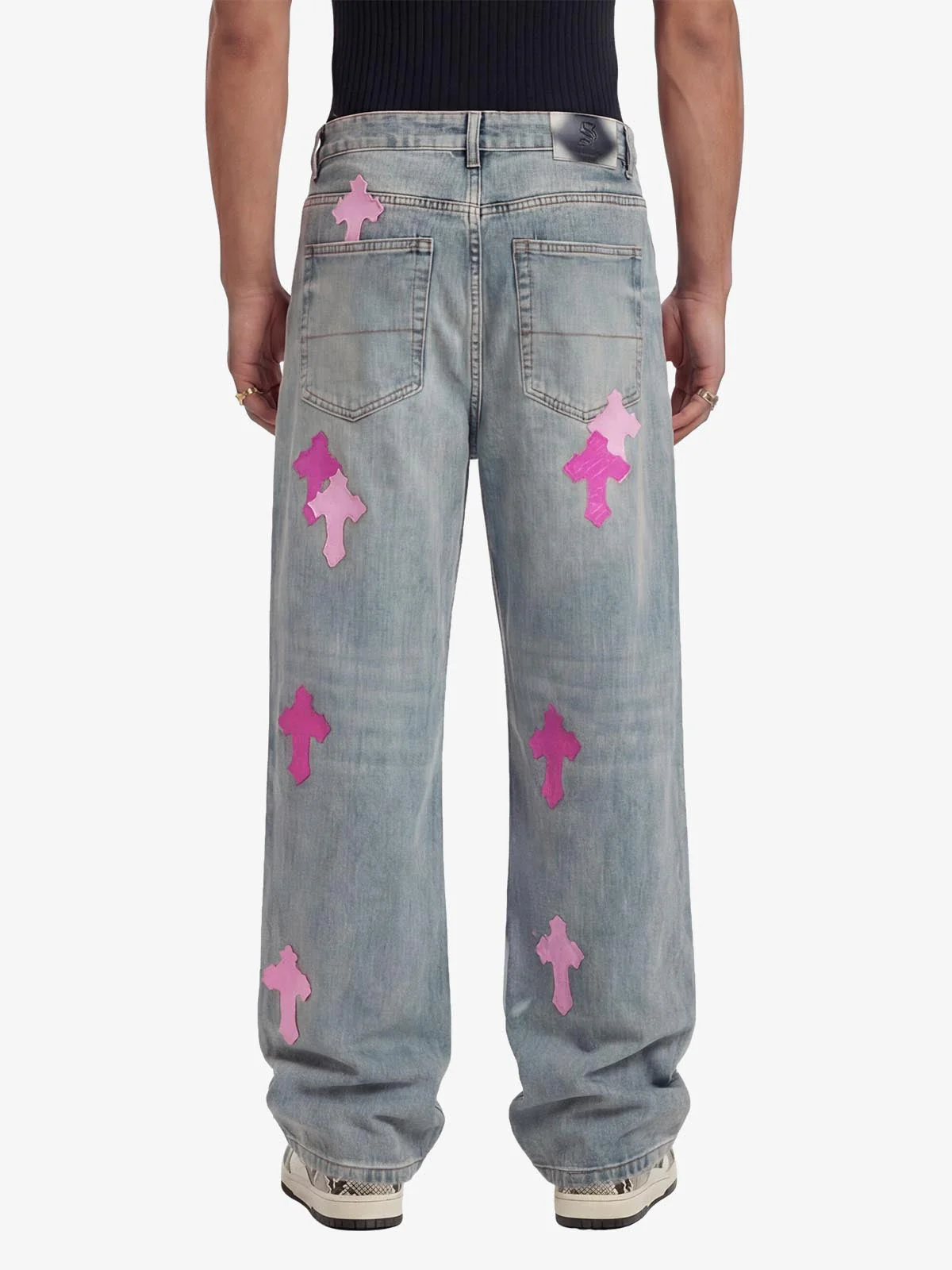 Vintage Washed Cross Patch Straight Leg Denim Jeans - 2605 - Image 3