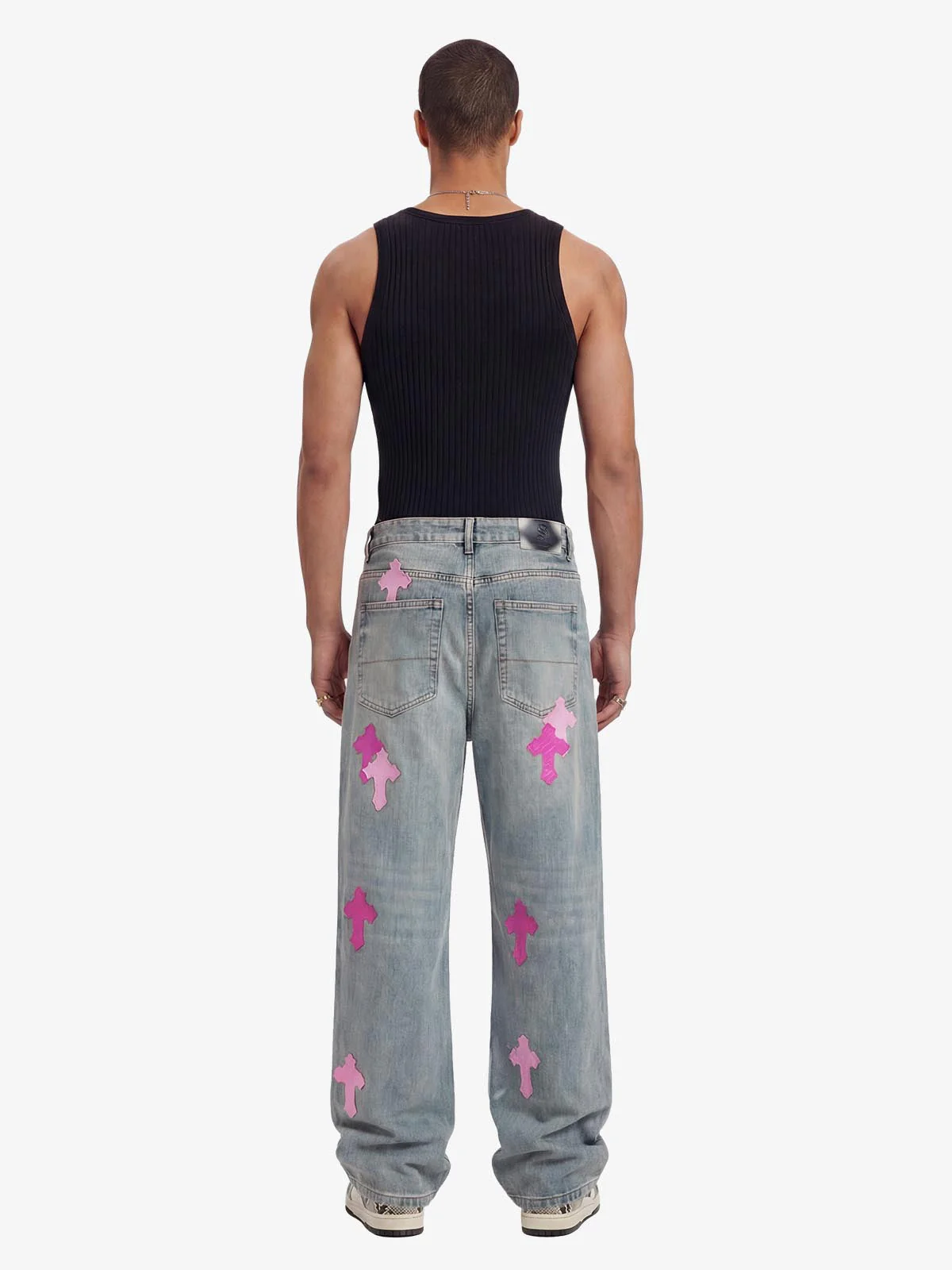 Vintage Washed Cross Patch Straight Leg Denim Jeans - 2605 - Image 5
