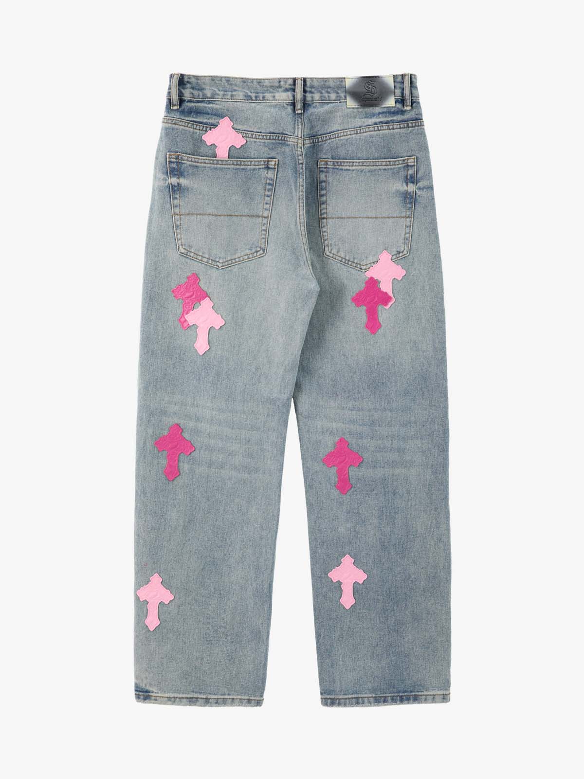 Vintage Washed Cross Patch Straight Leg Denim Jeans - 2605 - Image 6