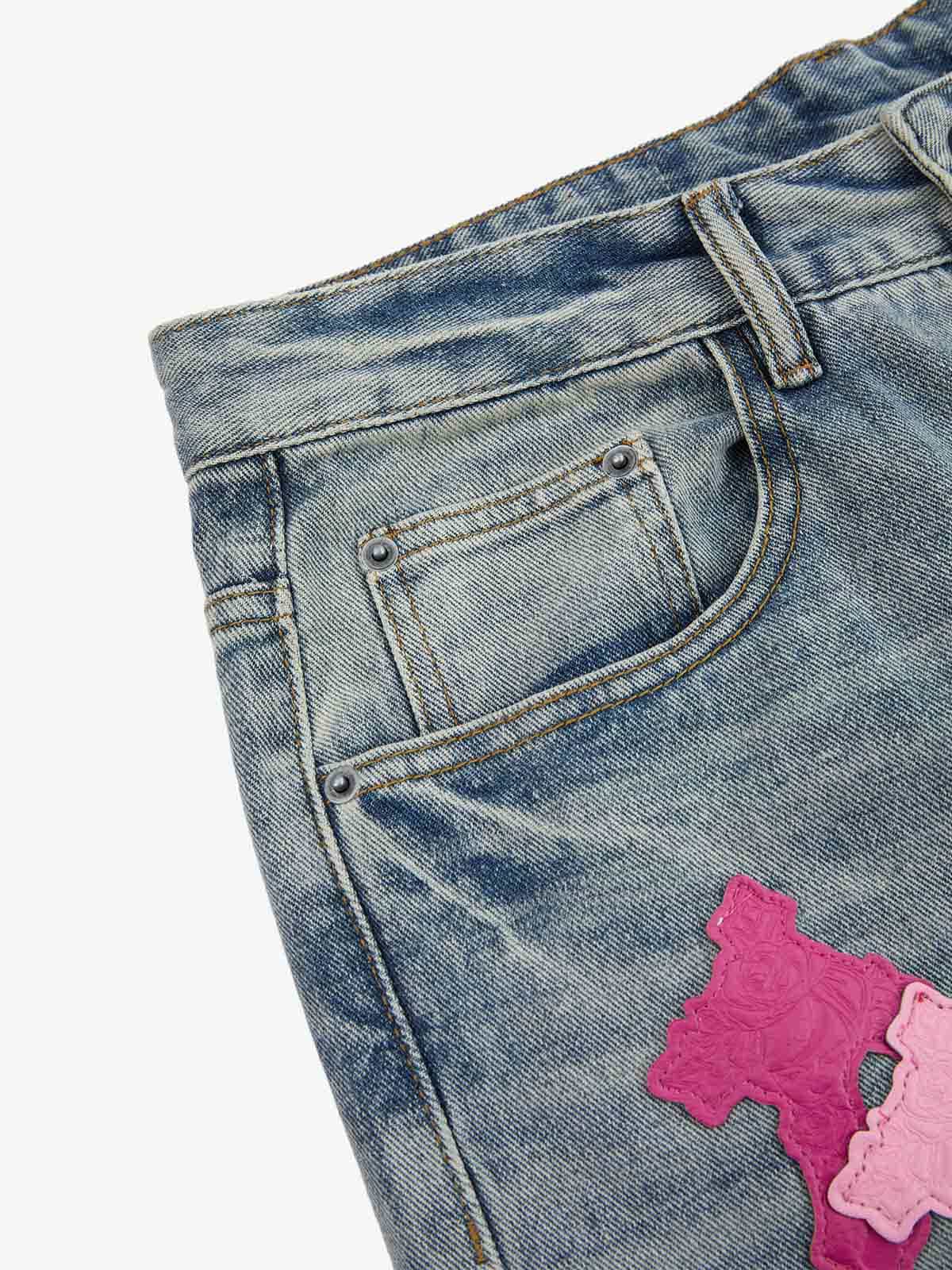 Vintage Washed Cross Patch Straight Leg Denim Jeans - 2605 - Image 7