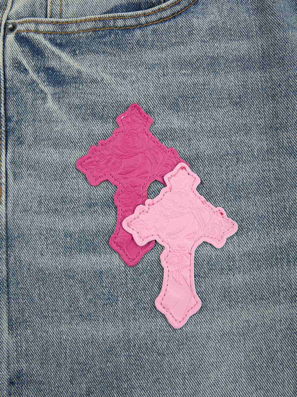 Vintage Washed Cross Patch Straight Leg Denim Jeans - 2605 - Image 8