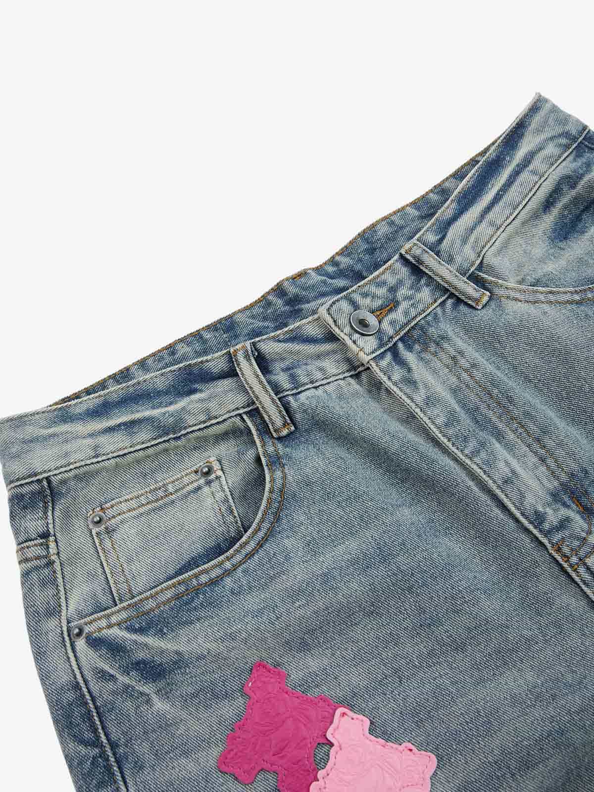 Vintage Washed Cross Patch Straight Leg Denim Jeans - 2605 - Image 9