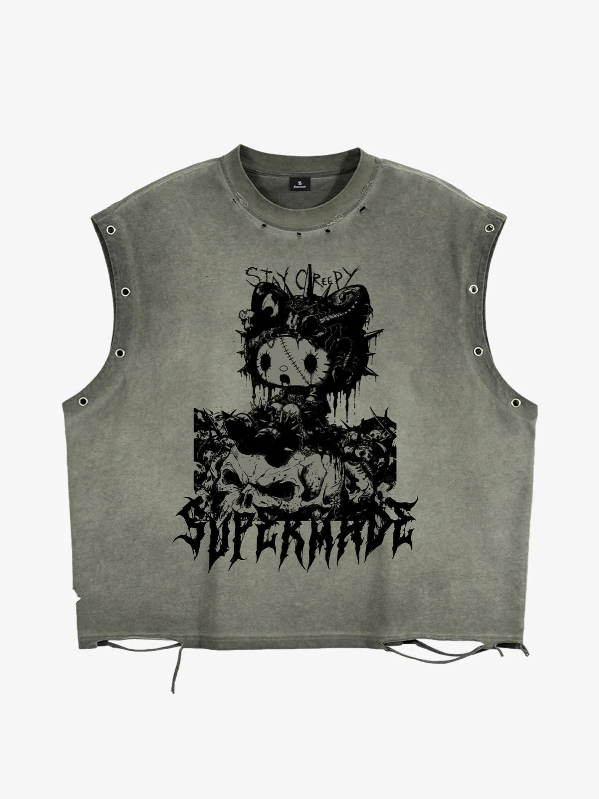 Vintage Washed Dark Cute Graphic Sleeveless T-Shirt - Image 2