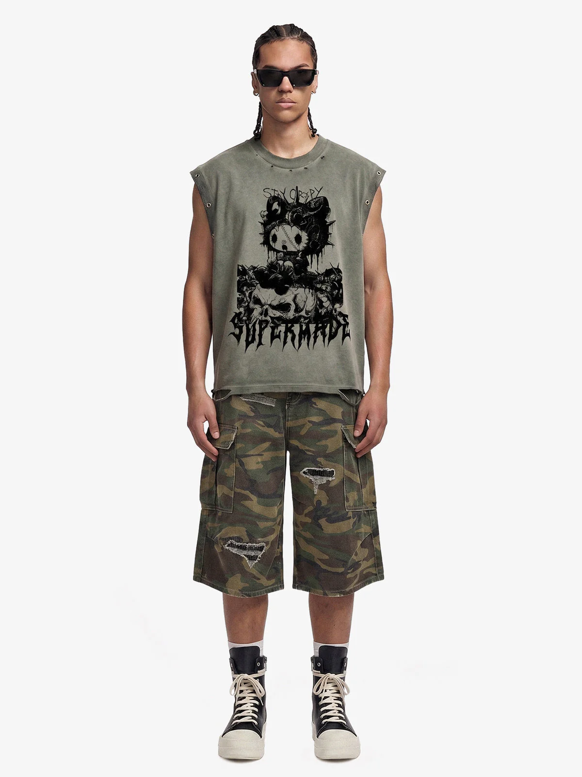 Vintage Washed Dark Cute Graphic Sleeveless T-Shirt - Image 3
