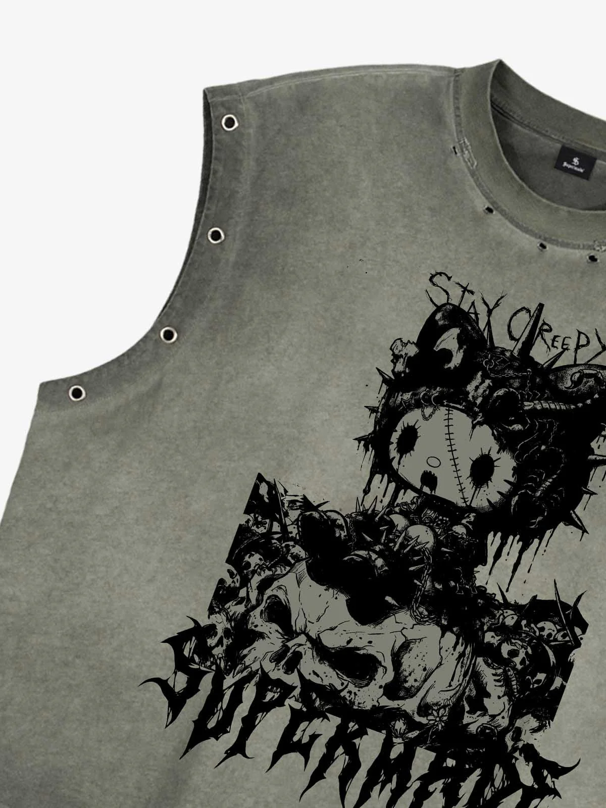 Vintage Washed Dark Cute Graphic Sleeveless T-Shirt - Image 7