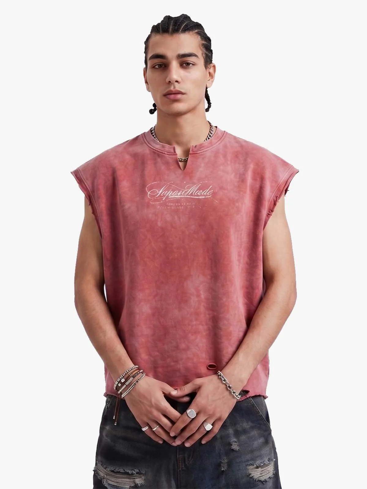 Vintage Washed Distressed Angel Graphic Sleeveless T-Shirt