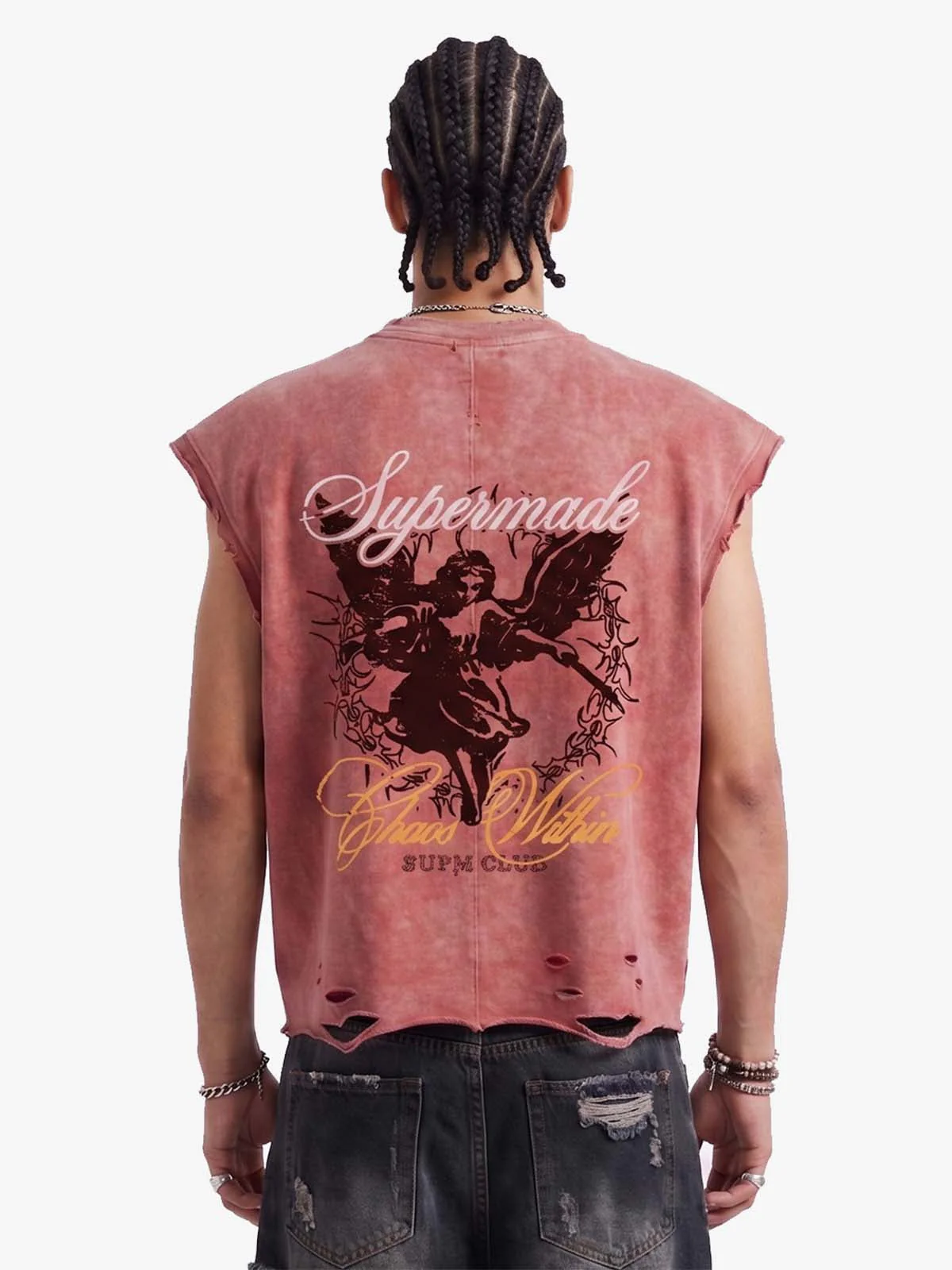 Vintage Washed Distressed Angel Graphic Sleeveless T-Shirt - Image 4