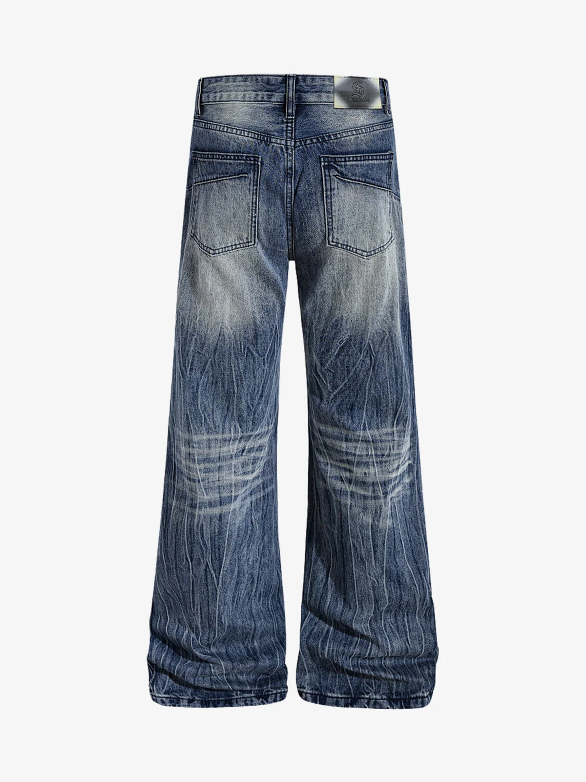 Vintage Washed Distressed Flared Denim Jeans - Image 2