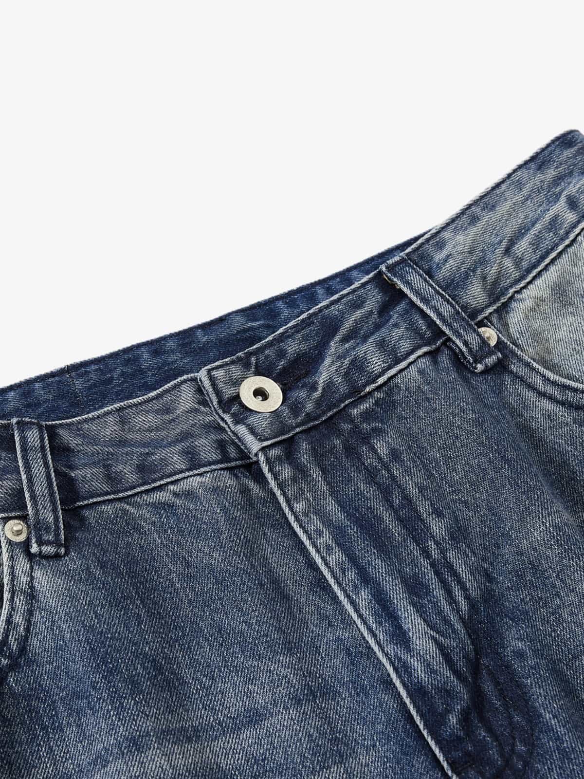 Vintage Washed Distressed Flared Denim Jeans - Image 3