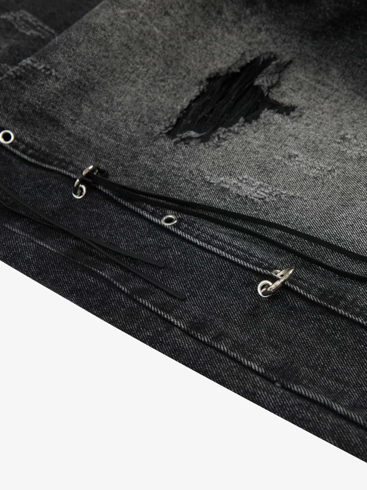 Vintage Washed Distressed Metal Ring Baggy Jeans - Image 12
