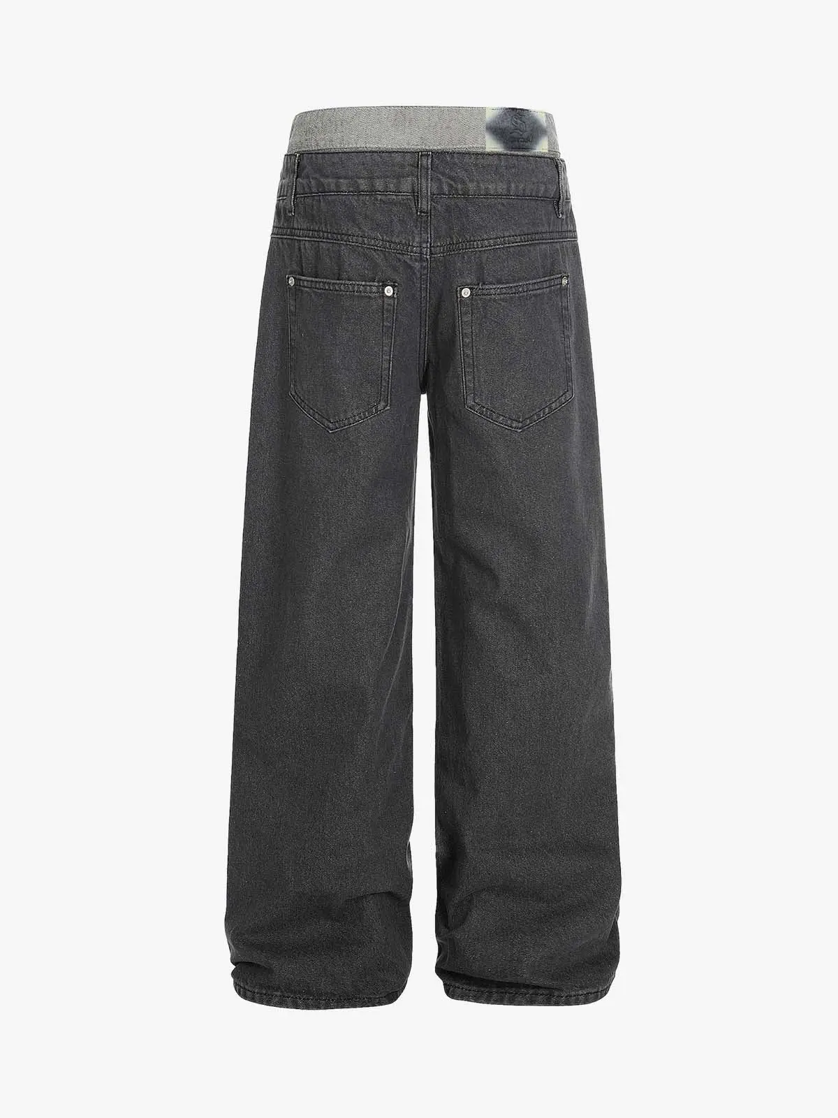 Vintage Washed Layered Waist Wide Leg Denim Jeans - Image 2