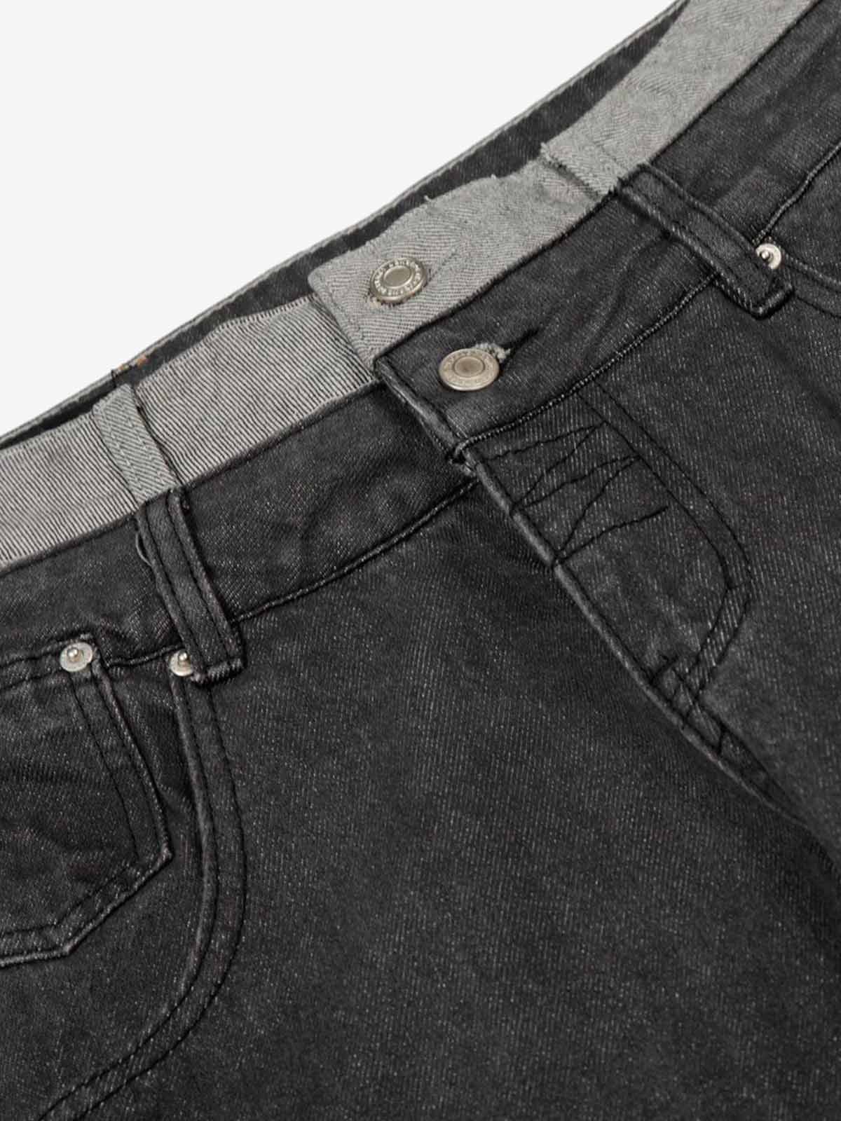 Vintage Washed Layered Waist Wide Leg Denim Jeans - Image 4