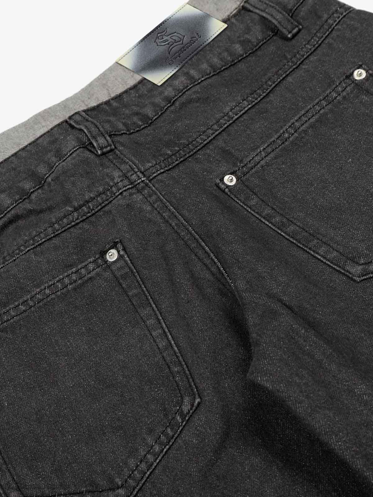 Vintage Washed Layered Waist Wide Leg Denim Jeans - Image 5