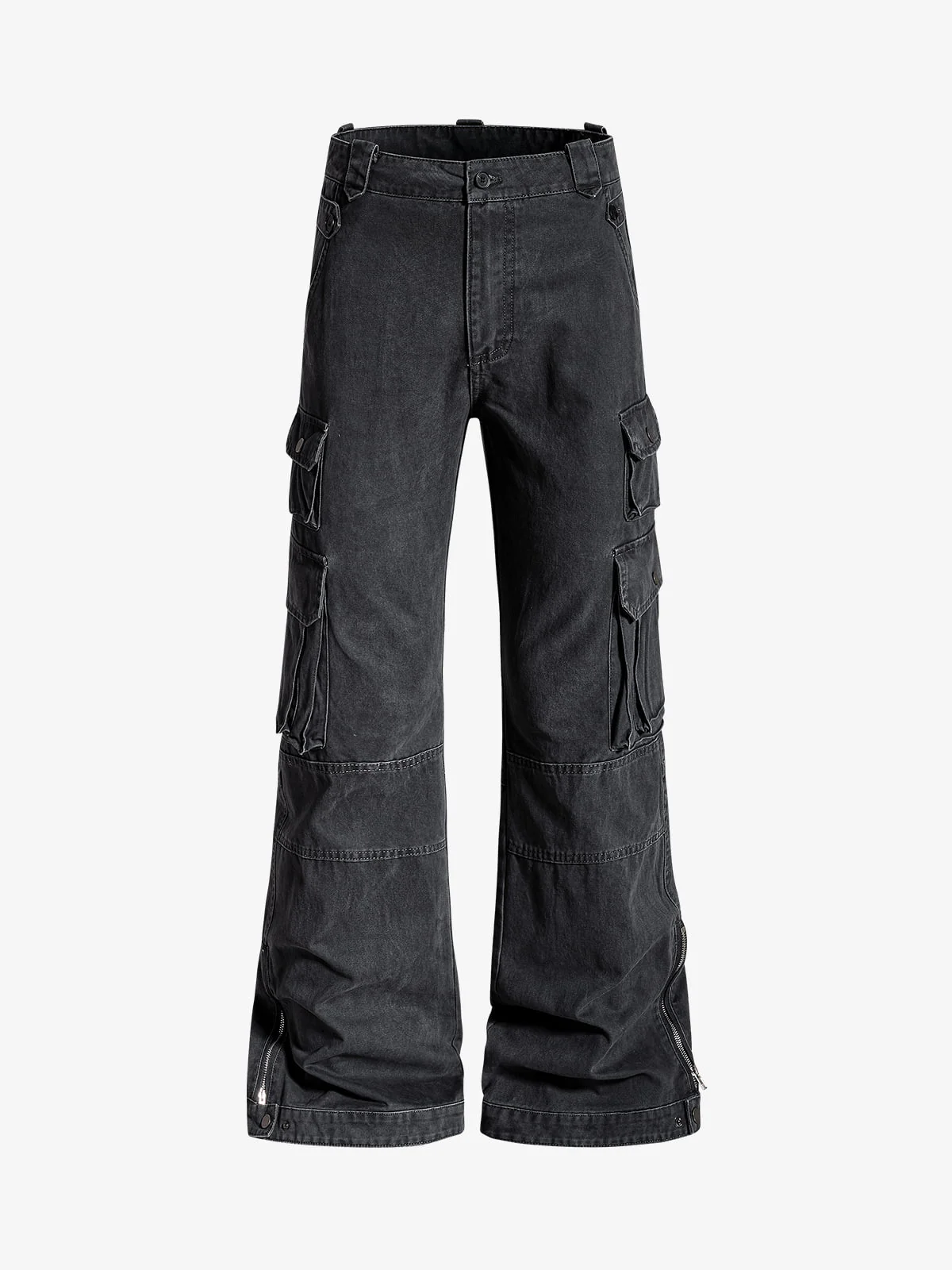 Vintage Washed Multi-Pocket Adjustable Strap Flare Cargo Pants - Image 2