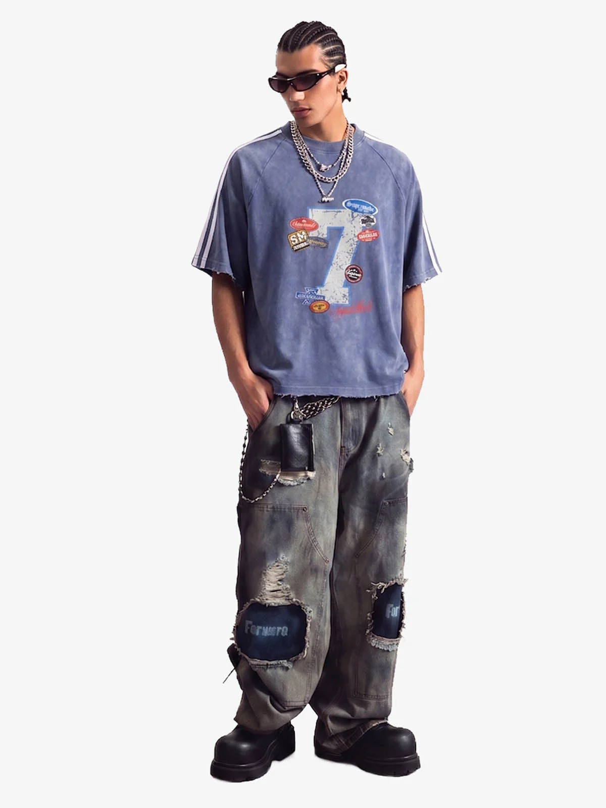 Vintage Washed Number 7 Badge Graphic T-Shirt - Image 3