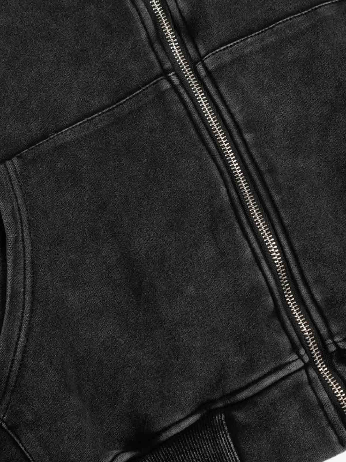 Vintage Washed Panel Construction Zip-Up Hoodie - Image 10