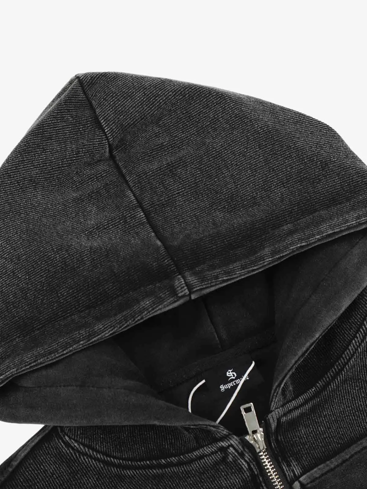 Vintage Washed Panel Construction Zip-Up Hoodie - Image 11