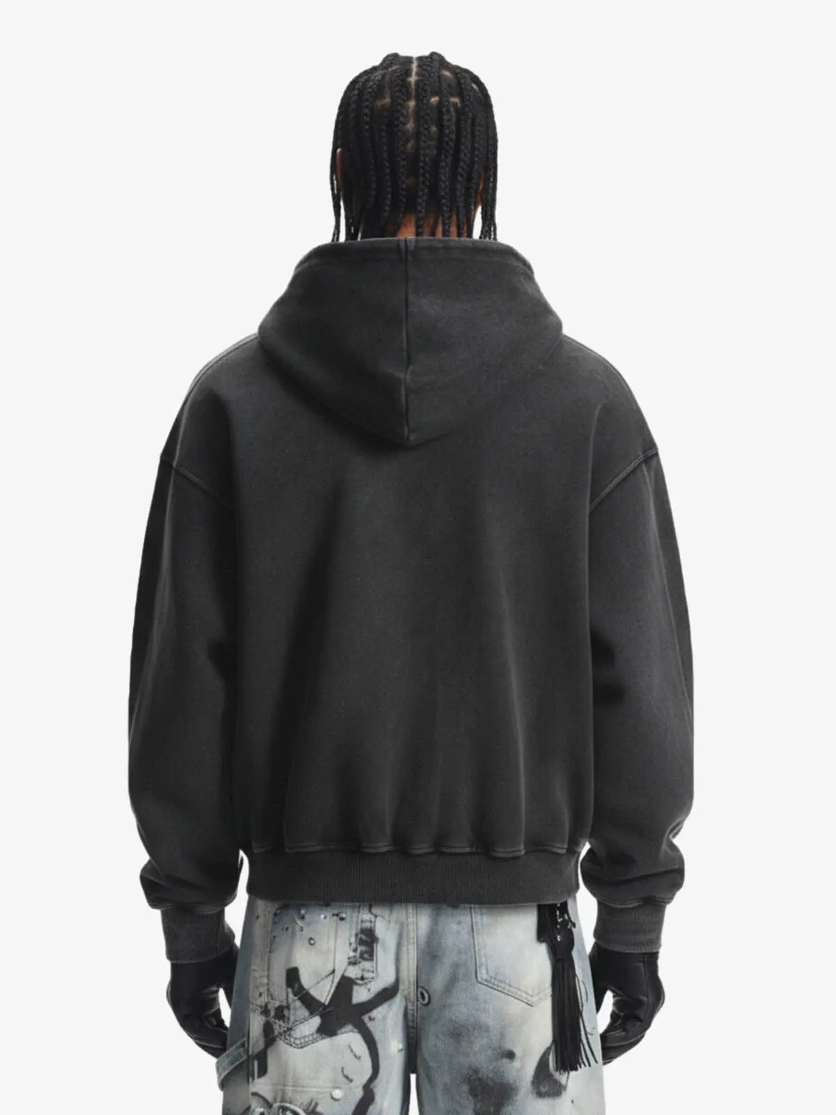 Vintage Washed Panel Construction Zip-Up Hoodie - Image 3