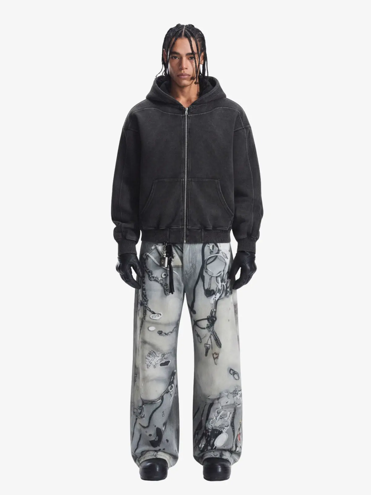 Vintage Washed Panel Construction Zip-Up Hoodie - Image 4