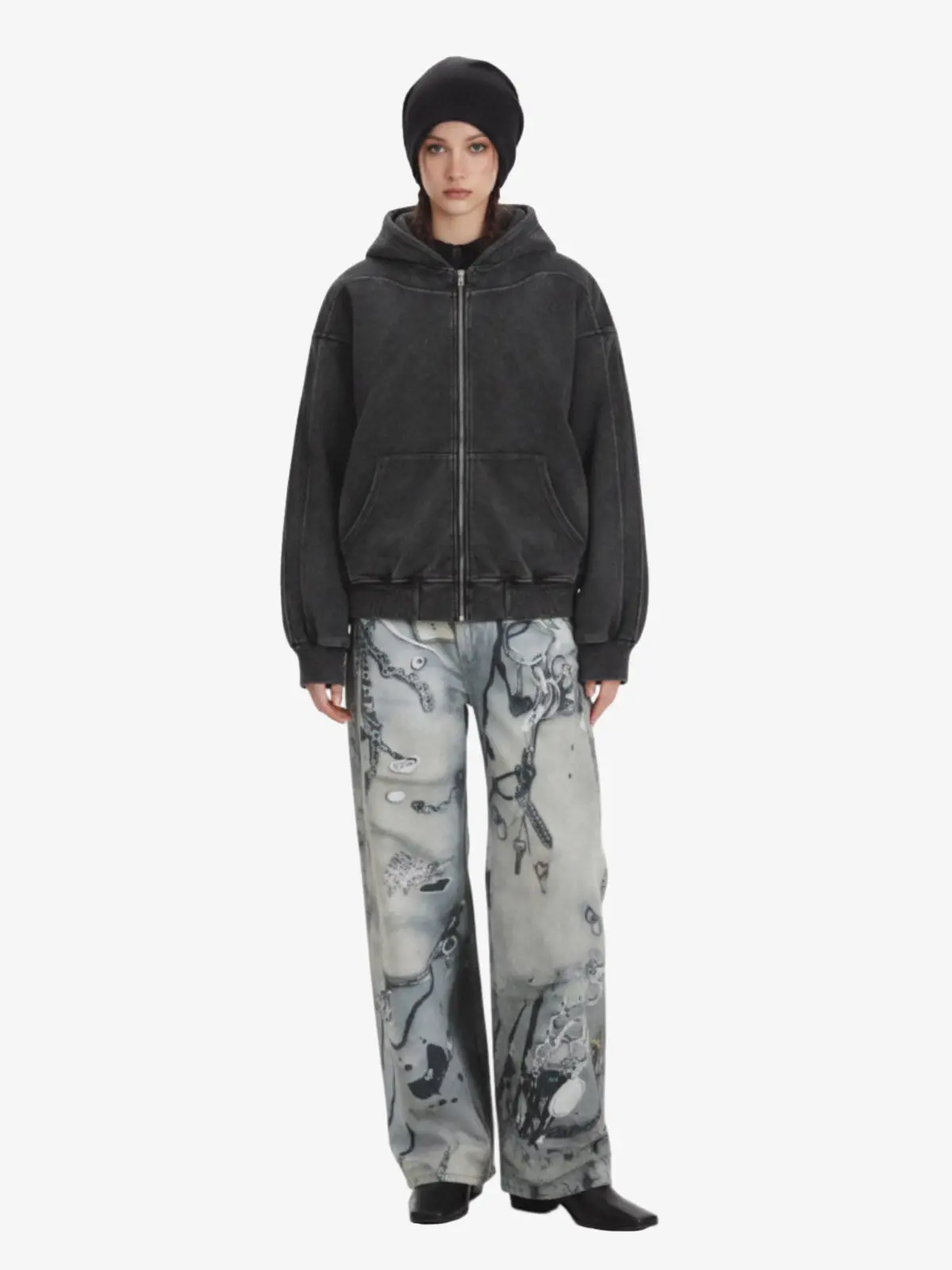 Vintage Washed Panel Construction Zip-Up Hoodie - Image 6