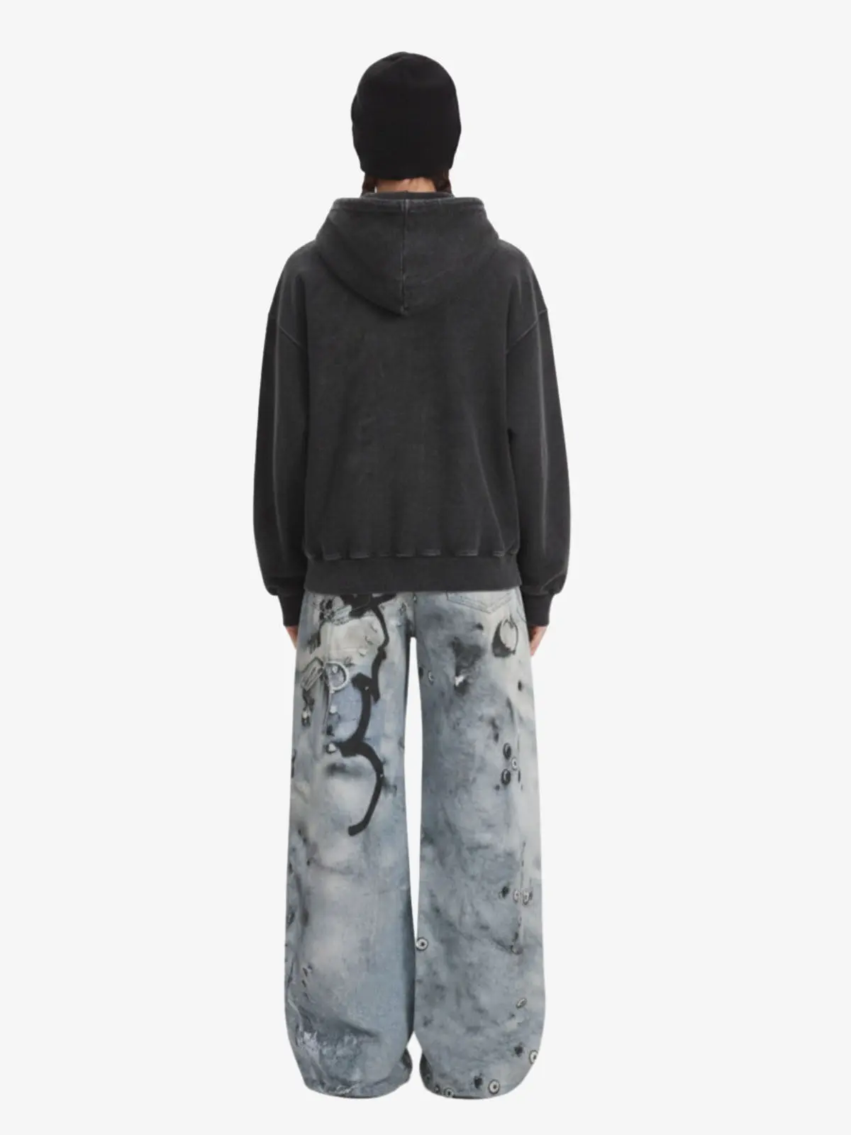 Vintage Washed Panel Construction Zip-Up Hoodie - Image 7