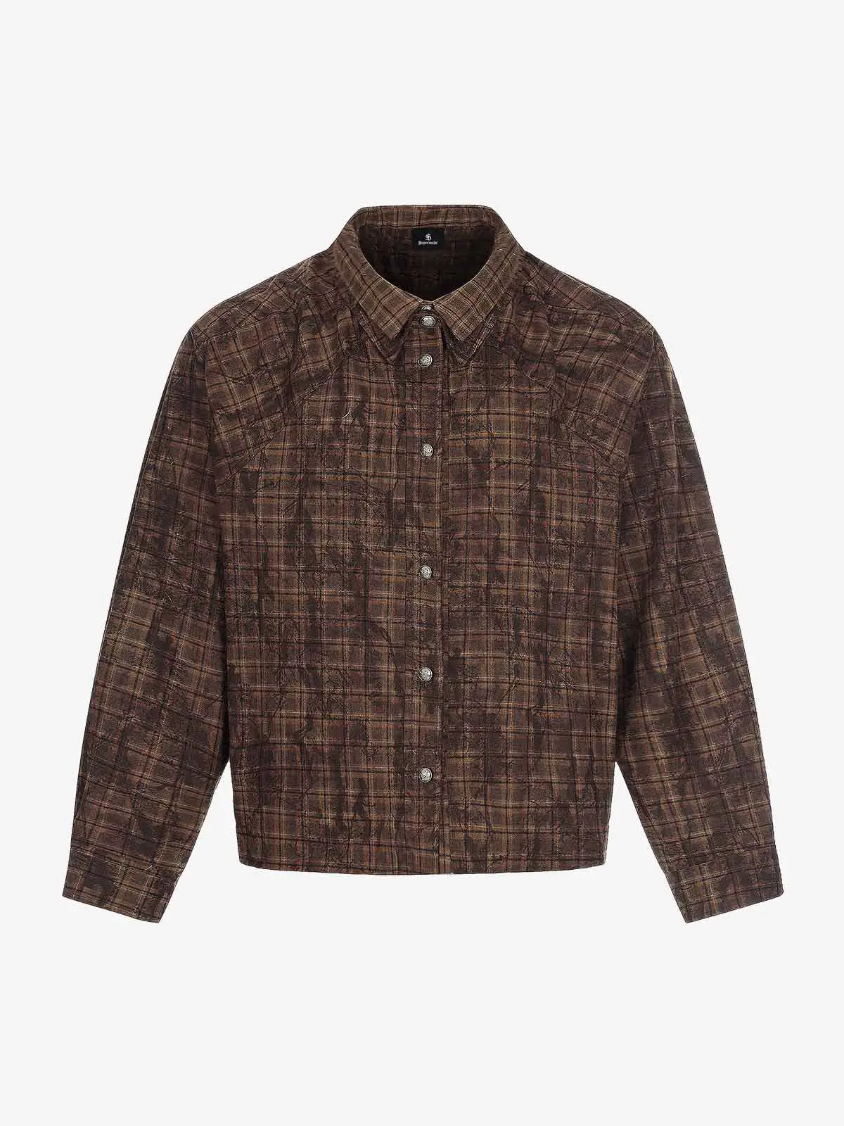 Vintage Washed Plaid Cropped Shirt Jacket - Image 2