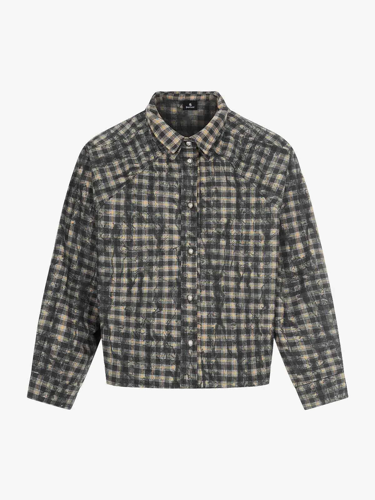 Vintage Washed Plaid Cropped Shirt Jacket - Image 4