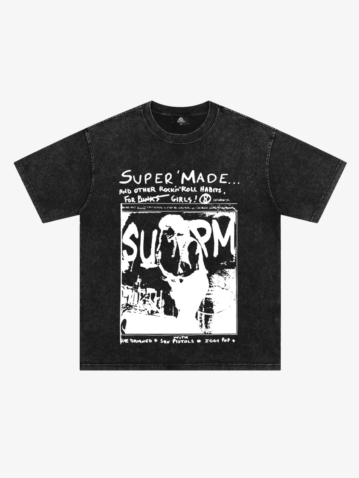 Vintage Washed Punk Graphic Print T-Shirt - Image 3