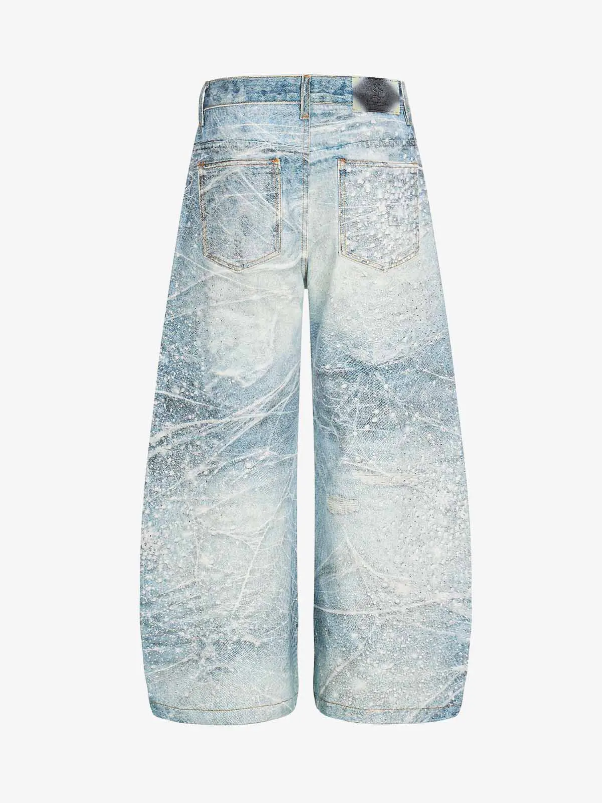 Vintage Washed Rhinestone Wide Leg Denim Jeans - Image 2