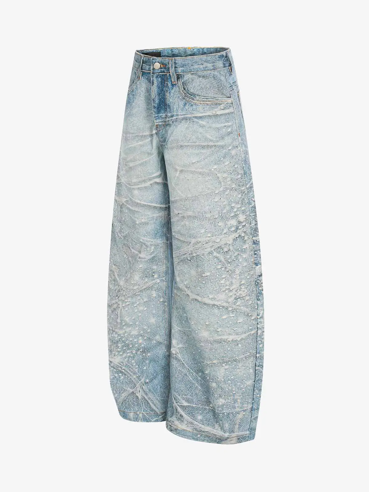 Vintage Washed Rhinestone Wide Leg Denim Jeans - Image 3